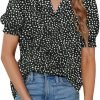 Womens Fashion Blouses Notched V Neck Puffer Short Sleeve Shirt Polka Dot Tops Chiffon Dressy Shirts