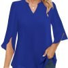 Women's 3/4 Sleeve Chiffon Blouses for Women Dressy Casual, V Neck Double Layers Chiffon Blouses 2024, Tunic Tops