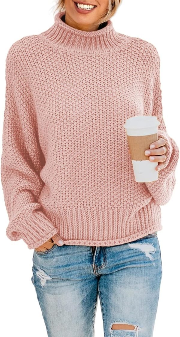 Womens 2024 Winter Fall Solid Turtleneck High Neck Balloon Long Sleeve Sweaters Pullover Outerwear