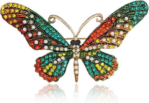 Women Large Colorful Butterfly Shaped Brooch Pin Rhinestone Crystal Butterfly Lapel Pin for Coats Jackets Sweaters Accessories