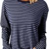 Women's Casual Striped Long Sleeve Tops Crew Neck Knit Ribbed Basic T Shirts