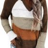 Women Color Block Hooded Crochet Striped Sweaters Lightweight Drawstring Hoodies Pullover Trendy Sweatshirts
