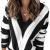 Womens 2024 Deep V Neck Sweaters Striped Long Sleeve Knit Pullover Sweaters for Women