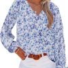 Women's Casual Boho Floral Print V Neck Long Sleeve T Shirt Blouses