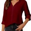 Womens Button Down Shirt Long Sleeve Classic Collared Tops Work Office Casual Chiffon Blouse