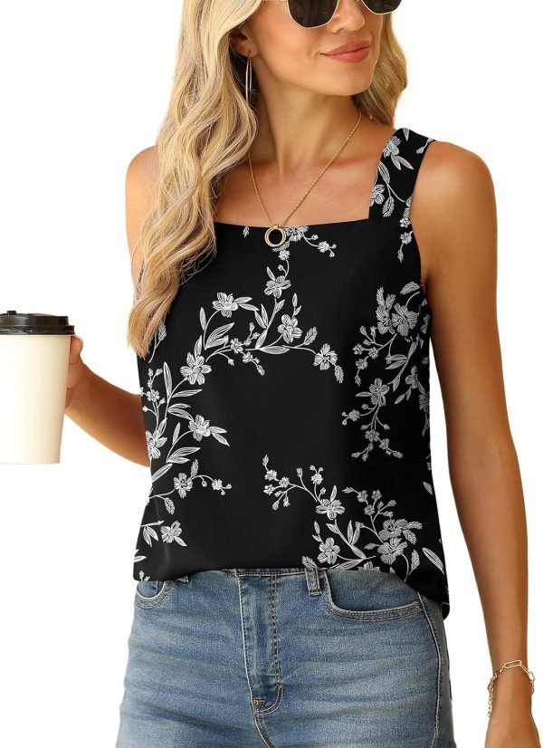 Blouse Tank Tops for Women Casual Summer Square Neck Chiffon Blouse Loose Flowy Sleeveless Tunic Shirts