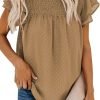 Womens Crewneck Lace Crochet Pom Pom Flowy Short Sleeve Casual Shirts Blouses Tops