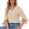 Chiffon Blouses for Women Ruffle 3/4 Sleeve Dressy V Neck Casual Flowy Tunic Tops