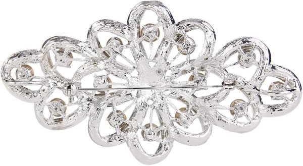 71KgZt7cndL._AC_SL1200 4 Inch Flower Ribbon Brooch Clear Austrian Crystal