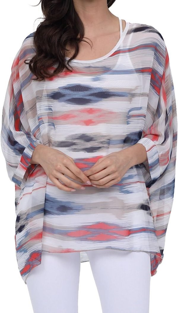 Women Chiffon Blouse Floral Batwing Sleeve Beach Cover Loose Tunic Shirt Tops