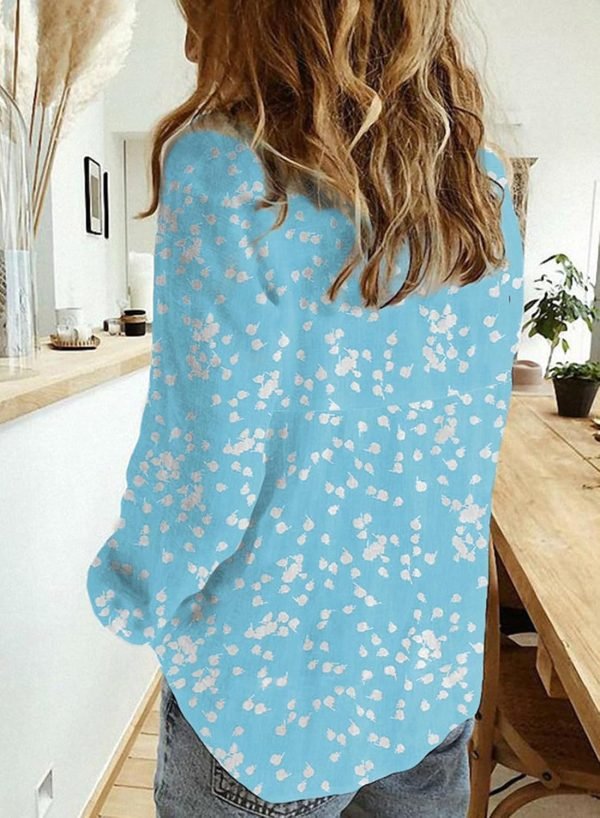 Women's Casual V Neck Alicia Floral Print Roll Up Long Sleeve Chiffon Button Down Blouses Bohemian Top Shirts