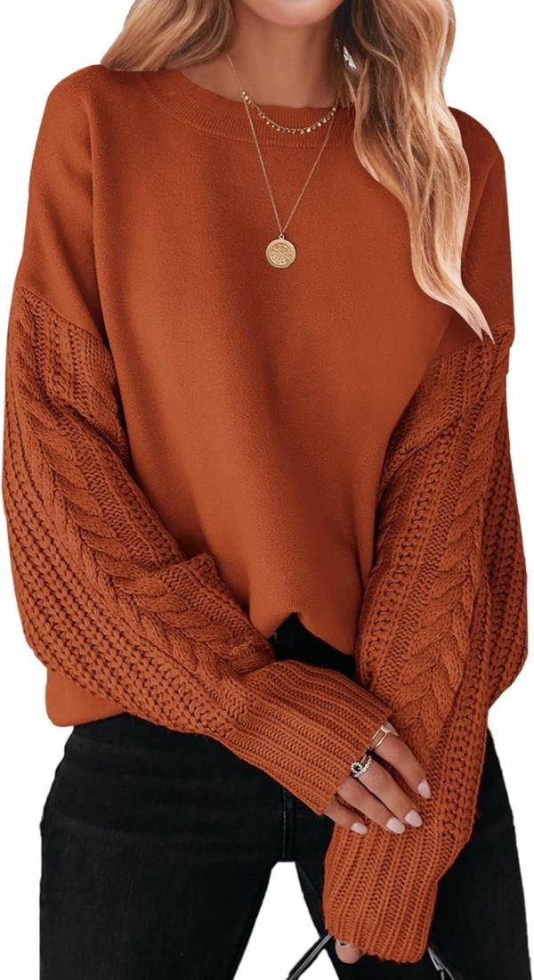 71L7dLKAfZL._AC_SL1500 Women's 2024 Fall Long Sleeve Crew Neck Solid Color Cable Knit Chunky Casual Oversized Pullover Sweater Tops