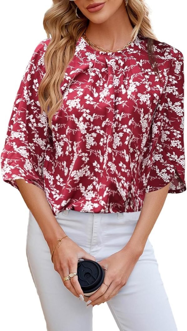 71LD79n0s3L._AC_SL1500 Women's Chiffon Blouse 3/4 Sleeve Crew Neck Loose Tops Casual Blouses Shirt
