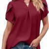Women's Dressy Casual Business Work Chiffon Blouses Tops Summer V Neck Cute Loose Petal Short Sleeve T-Shirts