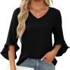 Chiffon Blouses for Women Ruffle 3/4 Sleeve Dressy V Neck Casual Flowy Tunic Tops