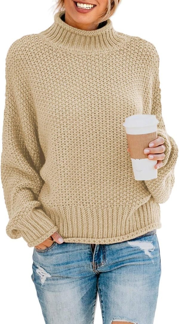 Womens 2024 Winter Fall Solid Turtleneck High Neck Balloon Long Sleeve Sweaters Pullover Outerwear