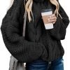 Womens 2024 Winter Fall Solid Turtleneck High Neck Balloon Long Sleeve Sweaters Pullover Outerwear