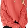 71Mffnm7-jL._AC_SL1500 Women's 2024 Fall Long Sleeve Crew Neck Solid Color Cable Knit Chunky Casual Oversized Pullover Sweater Tops