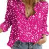 Women's Casual V Neck Alicia Floral Print Roll Up Long Sleeve Chiffon Button Down Blouses Bohemian Top Shirts
