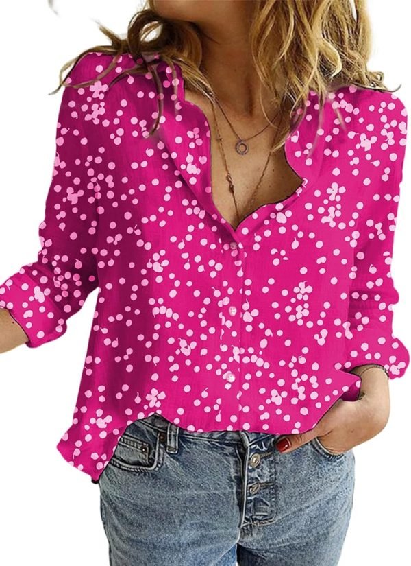Women's Casual V Neck Alicia Floral Print Roll Up Long Sleeve Chiffon Button Down Blouses Bohemian Top Shirts