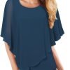 Women's Lightweight Flowy Shirt Double-Layered Printed Chiffon Poncho Blouse Top
