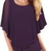 Women's Lightweight Flowy Shirt Double-Layered Printed Chiffon Poncho Blouse Top