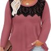 Plus Size Lace Tops for Women Long Sleeve Crewneck Pullover Fall T-shirts Tunics Basic Tees T-Shirts XL-5XL