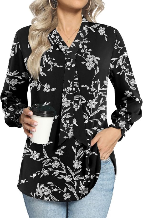 Women's Fall Long Sleeve Chiffon Blouse Winter V-Neck Tunic Tops Business Shirt