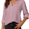 Womens Button Down Shirt Long Sleeve Classic Collared Tops Work Office Casual Chiffon Blouse