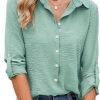 Womens Button Down Shirts V Neck Roll Up 3/4 Length Sleeve Tops Elegant Dressy Blouses Business Casual Outfits