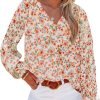 Women's Casual Boho Floral Print V Neck Long Sleeve T Shirt Blouses