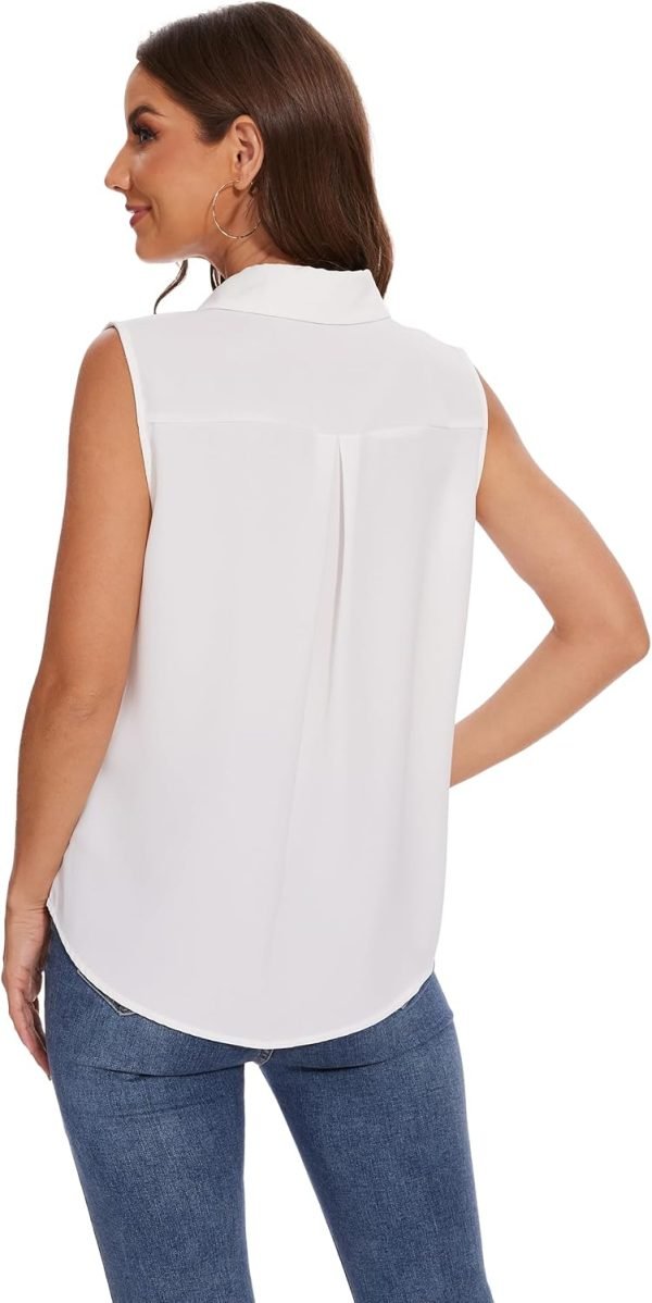 71Ocn8uCdcL._AC_SL1500 Womens Sleeveless Button Down Shirt Classic Collared Blouse Basic Tank Tops Work Office Chiffon Tops
