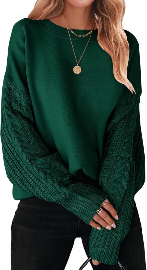 71OdekJcpLL._AC_SL1500 Women's 2024 Fall Long Sleeve Crew Neck Solid Color Cable Knit Chunky Casual Oversized Pullover Sweater Tops