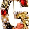 Crystal Pearl Initial Brooch Gold Plated Enamel Colorful Letter Alphabet Breastpin Pin for GIFTS