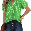 Women's Casual V Neck Floral Print Smocked Short Sleeve Chiffon Blouses Bohemian Top Shirts