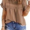 71P9Kdbap0L._AC_SL1500 Women Plus Size Tops Crewneck Short Sleeve Lace Crochet Loose Casual Summer Blouses Shirts(1X-5X)
