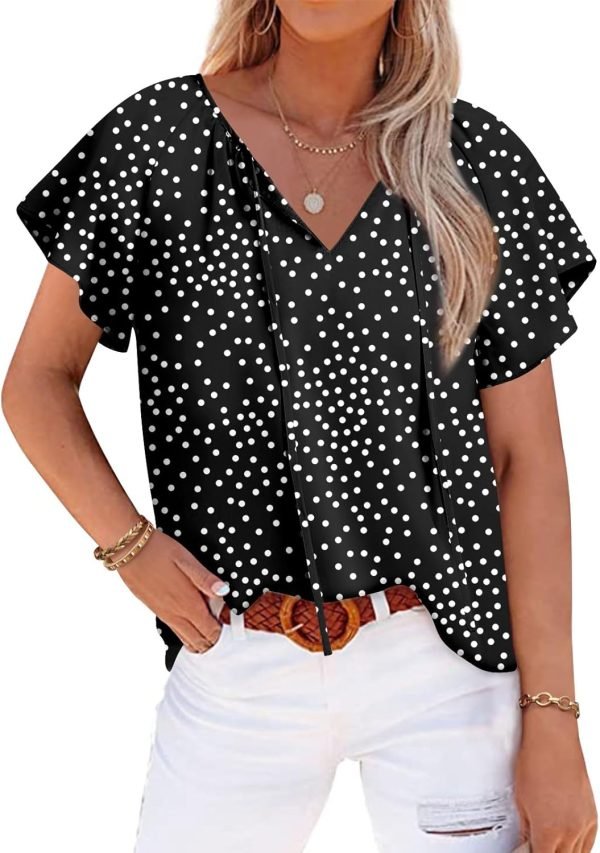 Womens 2024 Summer Tunic Tops Casual Short Sleeve Blouses V Neck Dressy Chiffon Boho Tshirts