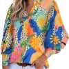 Women 2024 Loose V-Neck Shirts Paisley Print Lantern Sleeve Blouse Tops