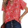 Women's Casual V Neck Floral Print Smocked Short Sleeve Chiffon Blouses Bohemian Top Shirts
