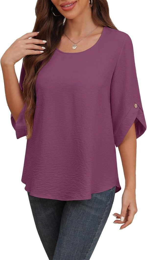 Women's 2024 Summer Chiffon Blouses Bell Short Sleeve Tshirts Casual Loose Flowy Dressy Work Tops for Leggings Blouse