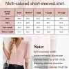 Women's Summer Puff Sleeve Top V Neck Ruffle Button Shirt Pleated Dressy Casual Chiffon Blouses