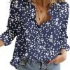 Women's Casual V Neck Alicia Floral Print Roll Up Long Sleeve Chiffon Button Down Blouses Bohemian Top Shirts
