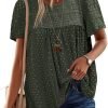 Womens Summer Tops Crewneck Short Sleeve Shirts Casual Chiffon Blouses Flowy Lace Hem Boho Clothing Trendy 2024