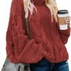 Womens 2024 Winter Fall Solid Turtleneck High Neck Balloon Long Sleeve Sweaters Pullover Outerwear