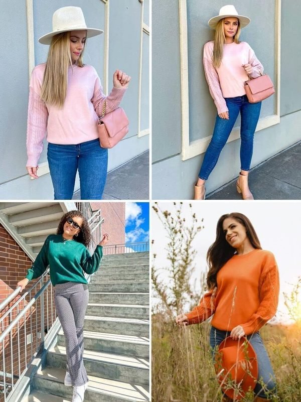 71RTjFQuidL._AC_SL1171 Women's 2024 Fall Long Sleeve Crew Neck Solid Color Cable Knit Chunky Casual Oversized Pullover Sweater Tops