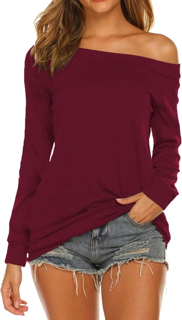 71RW7vp8fBL._AC_SL1500 Women's Long Sleeve Boat Neck Off Shoulder Blouse Tops