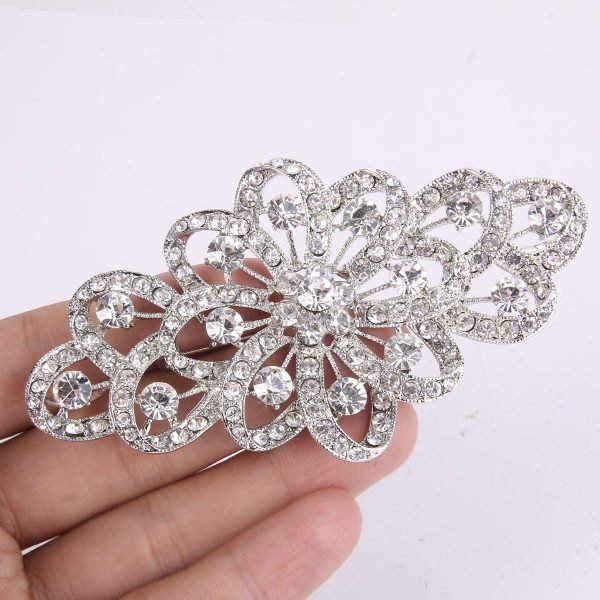 71S7hgWw2BL._AC_SL1200 4 Inch Flower Ribbon Brooch Clear Austrian Crystal