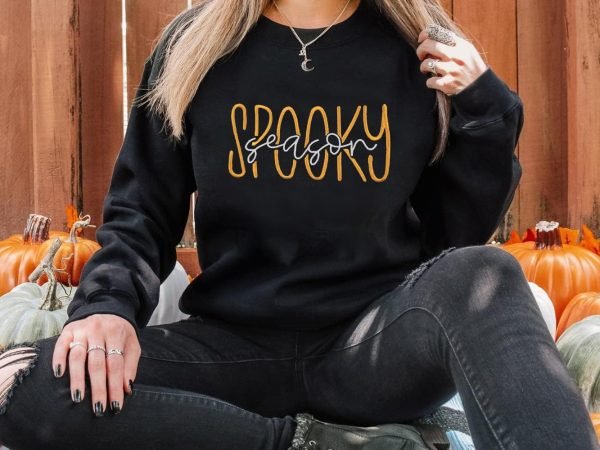 Embroidered Sweatshirt Women Halloween Sweatshirts Fall Lightweight Pullover Autumn Long Sleeve Top