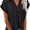 Women's Summer Work Blouse V Neck Short Sleeve Lapel Shirt Top Tunic