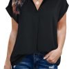 Women's Summer Work Blouse V Neck Short Sleeve Lapel Shirt Top Tunic